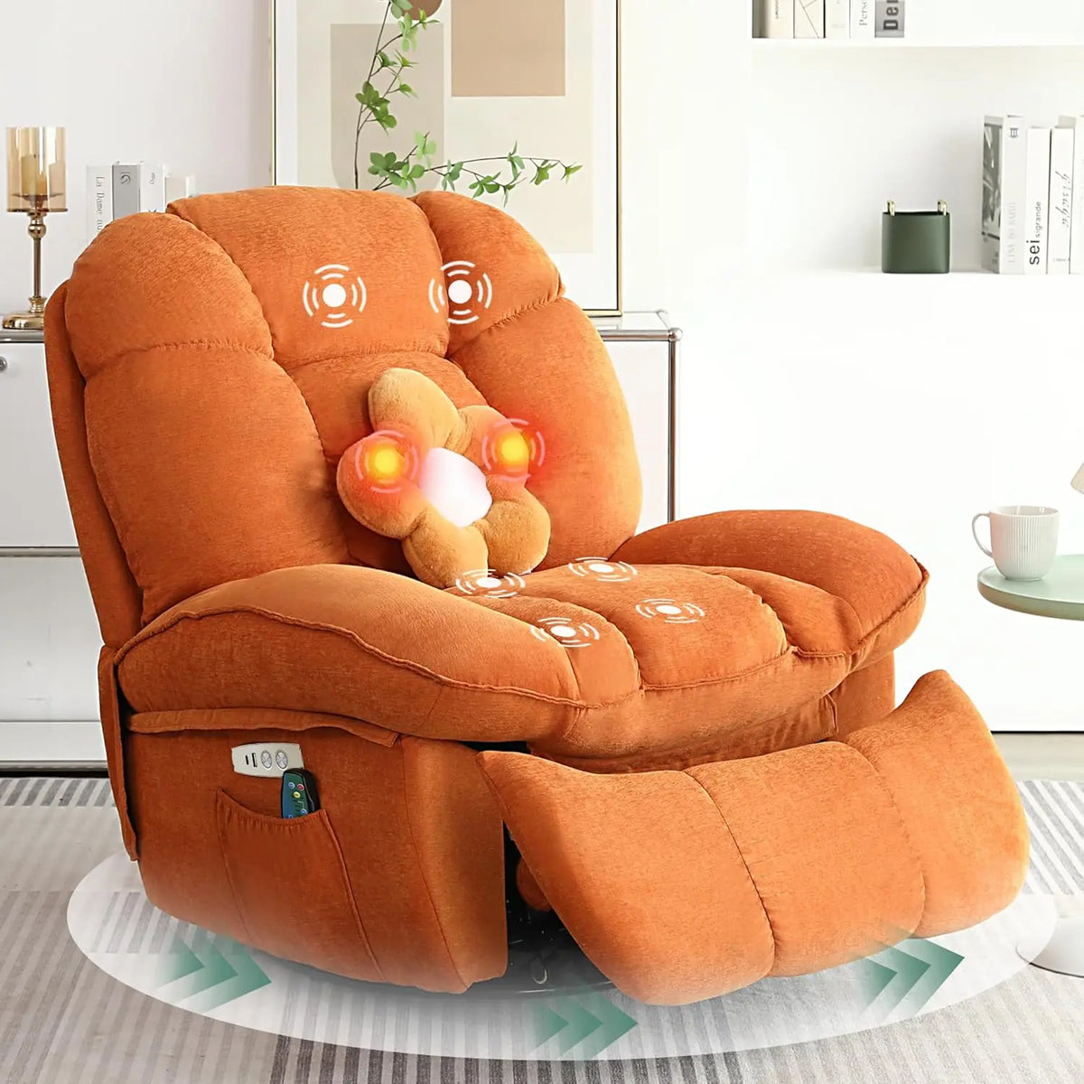 Chenille Power Recliner with Heat, Massage & USB-C
