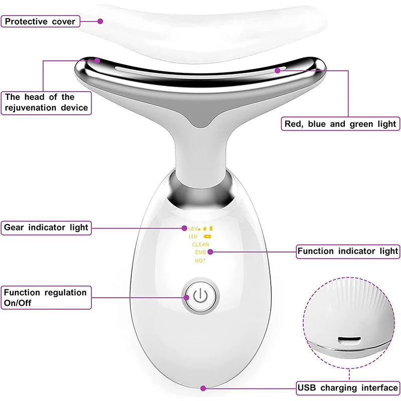7-Color EMS Neck & Face Lifting Massager – LED Photon Therapy, Skin Tightening & Double Chin Remover