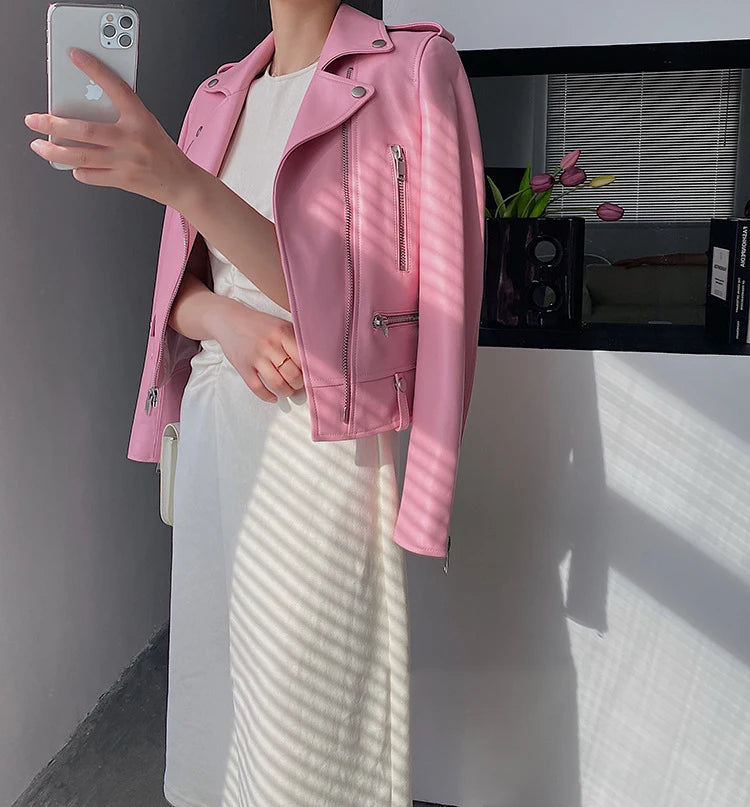 Women's Sheepskin Leather Jacket – Cropped Moto Style