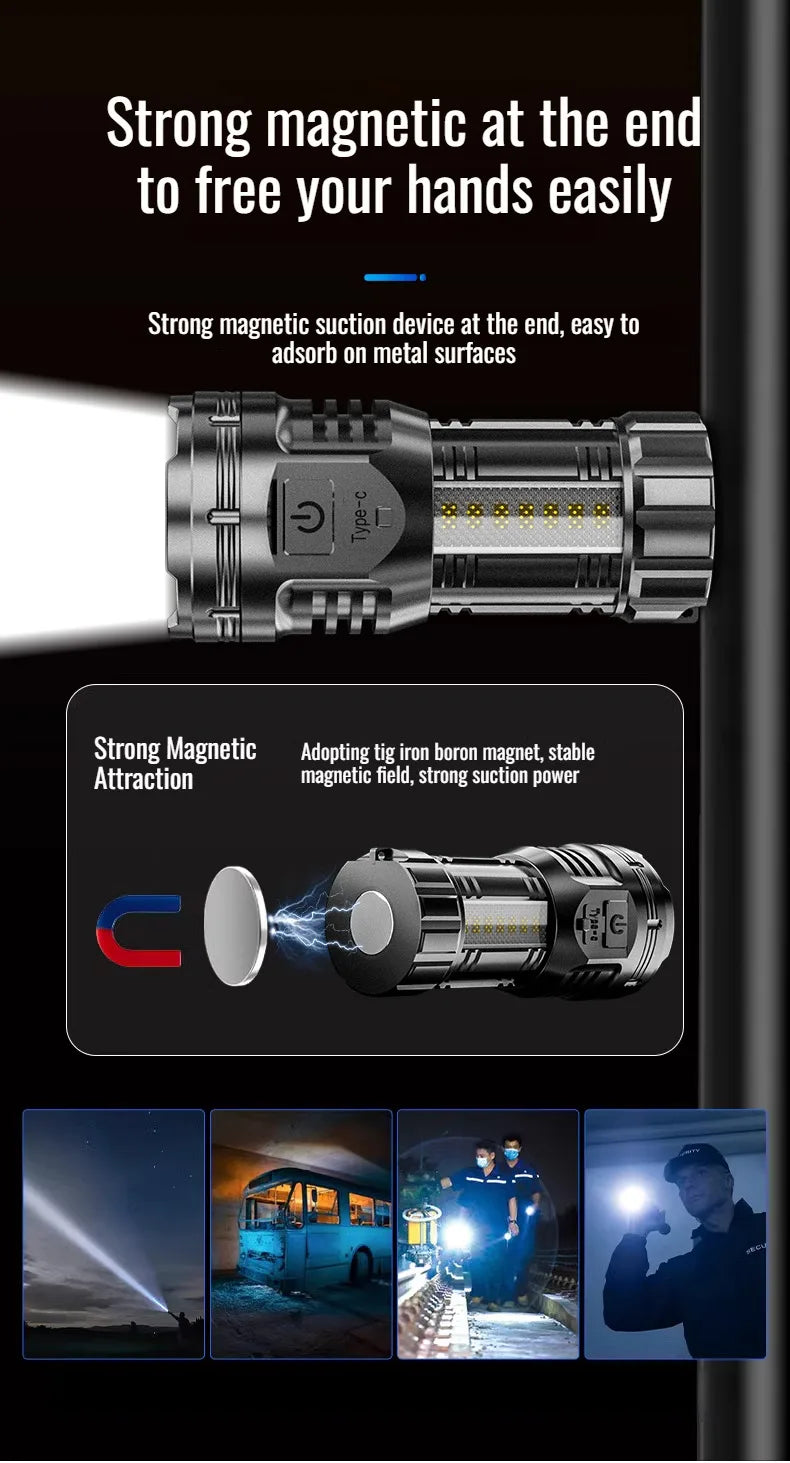 Mini LED Flashlight – USB Rechargeable, 10W, Adjustable Zoom, 100–200m, Waterproof Outdoor Torch