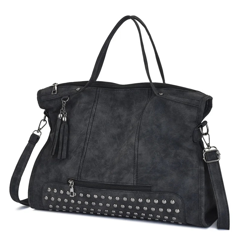 Luxury Matte Frosted PU Large Square Tote Bag – Rivet Designer Handbag for Women