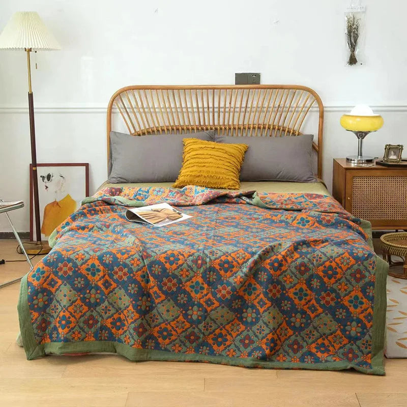 Ethnic Cotton Gauze Bedspread – Decorative King Size Bed Cover Blanket & Quilt, 220x240cm
