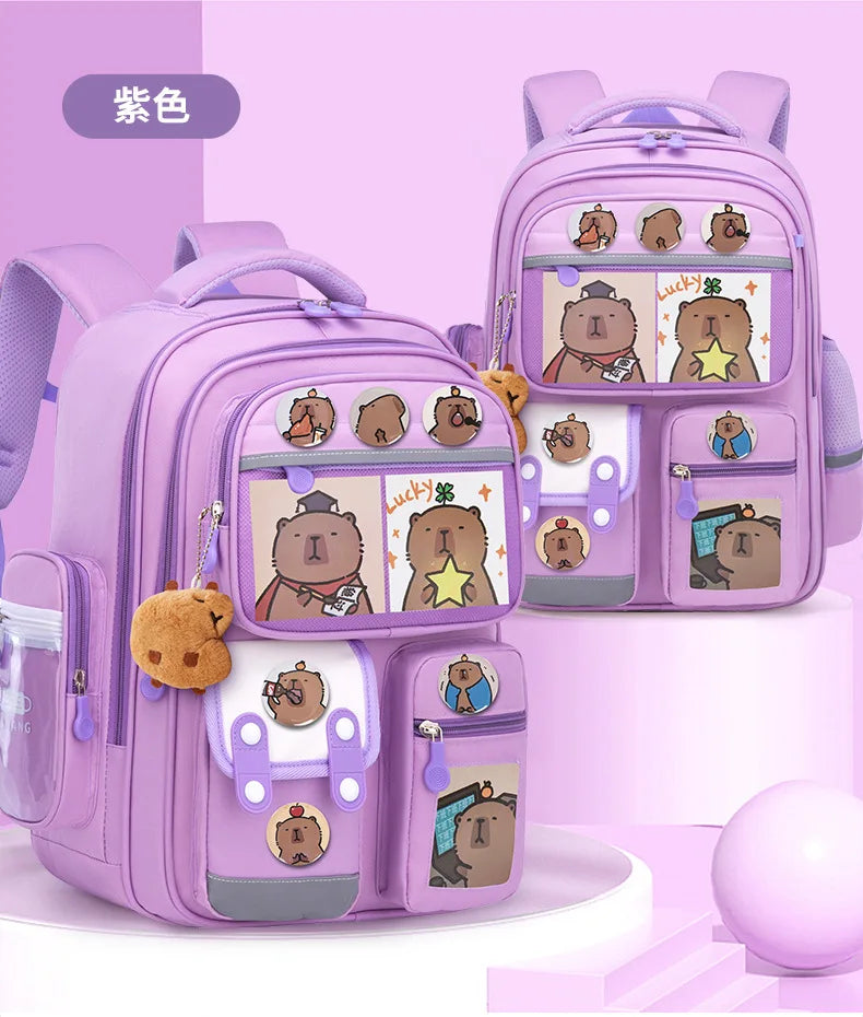 Capybara Anime Kids Backpack – Large Capacity Nylon School Bag for Boys & Girls Back to School