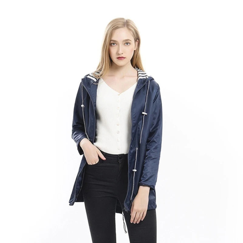 Women's Waterproof Hooded Raincoat – Lightweight Trench Jacket