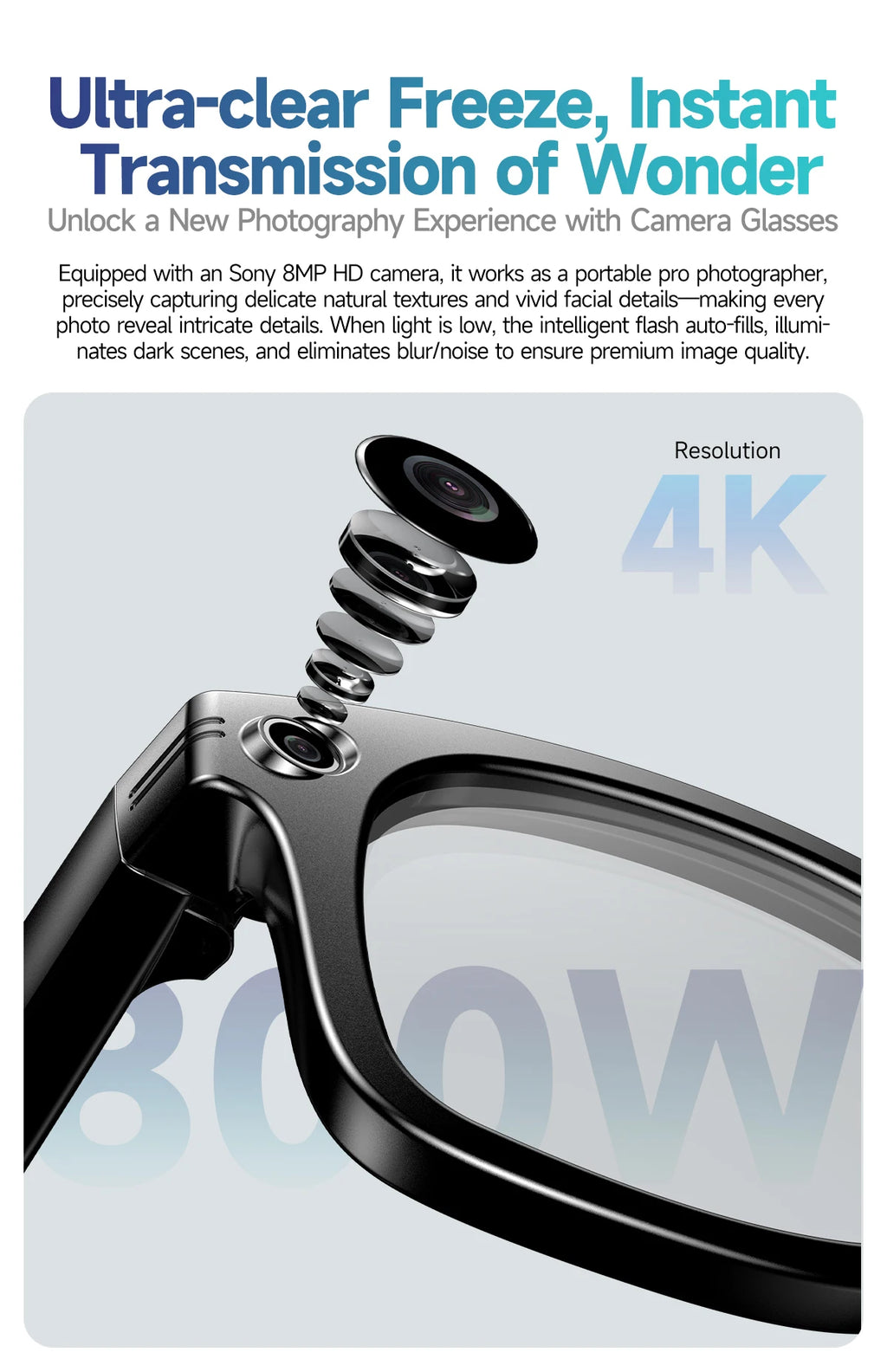 800W Camera AI Smart Glasses — Color-Changing Lenses, AI Translation, HD Video & Waterproof Calling