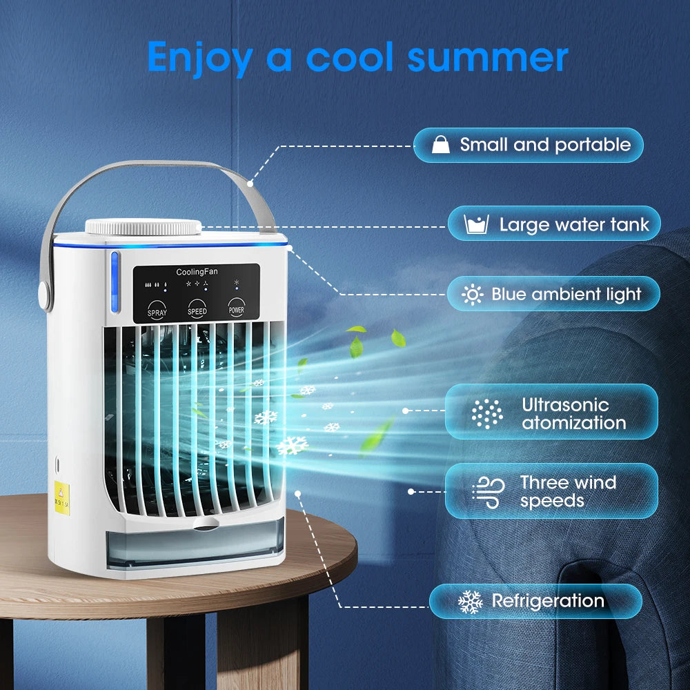 Portable Desktop Air Cooler Fan – Rechargeable Spray Mist Cooling for Home & Office