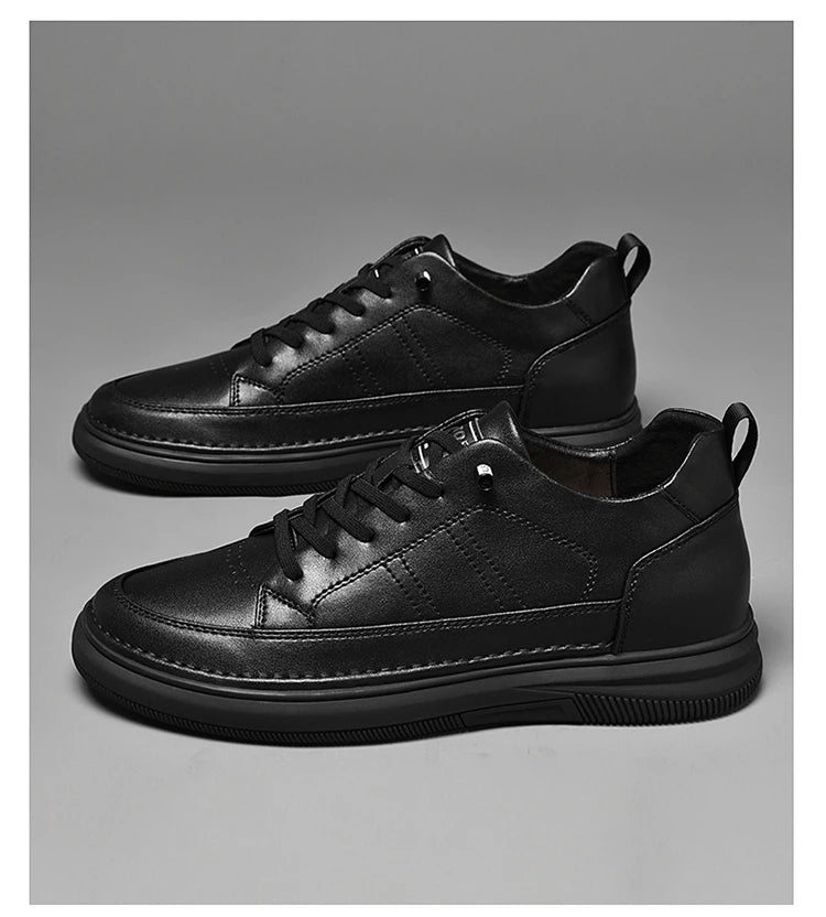 Men's Genuine Leather Height-Boosting Sneakers — +6cm