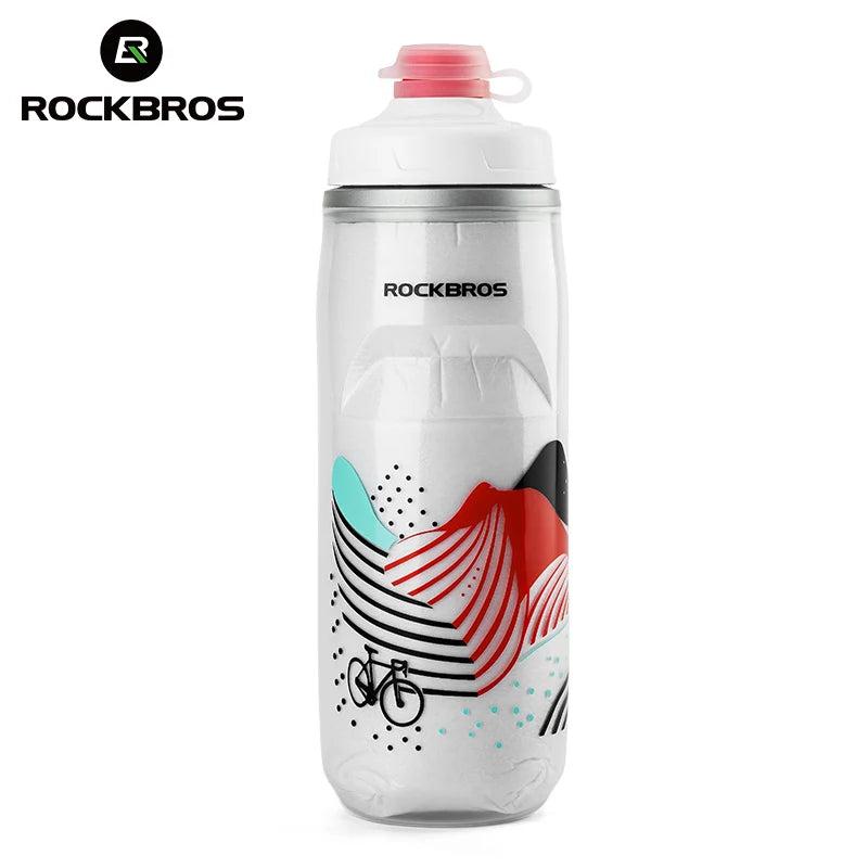 ROCKBROS 620ml Insulated Cycling Water Bottle – Thermal Triple-Layer Squeeze Bike Bottle with Silicone Nozzle