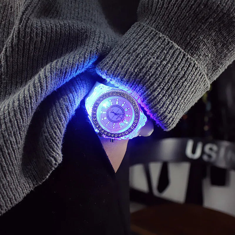 LED Luminous Flash Rhinestone Watch | Kids Men Women Silicone Fashion Wristwatch