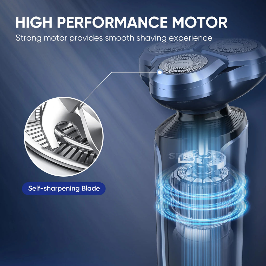 SEJOY 5-in-1 Rotary Electric Shaver for Men – IPX7 Waterproof, 90-Min Runtime, USB Fast Charge