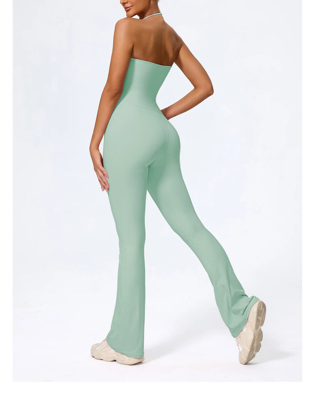 Women's Sleeveless Yoga Jumpsuit – Gym Flared Overalls Neck-Hanging Backless Sportswear