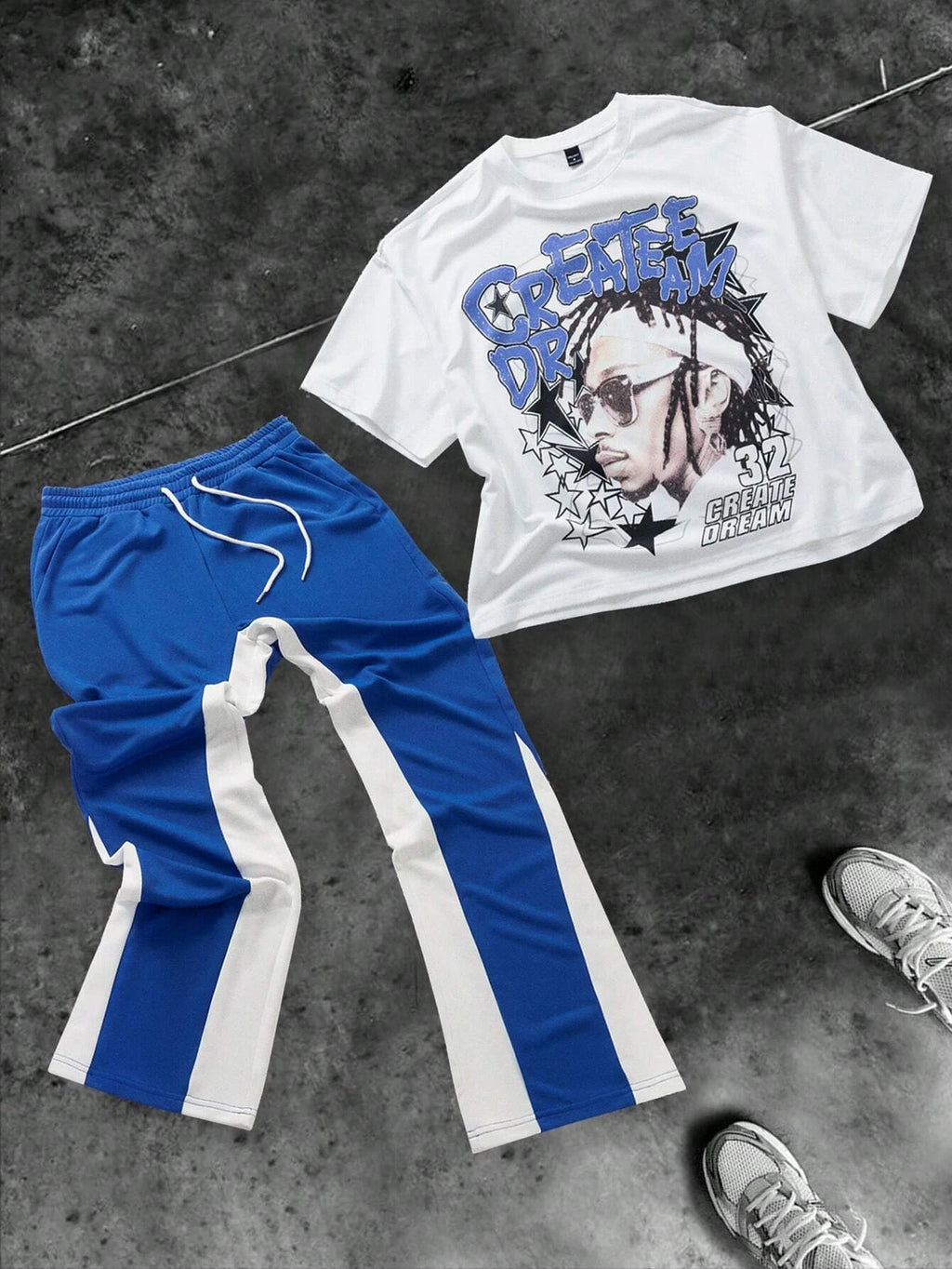 Men's Hip Hop Round Neck Short Sleeve T-Shirt & Drawstring Pants 2-Piece Set