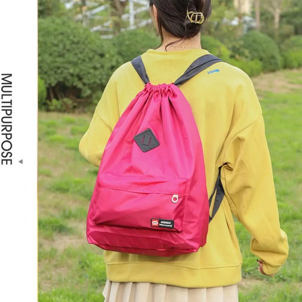 INS Fashion Drawstring Backpack – Waterproof Nylon School Bag Large Capacity for Women
