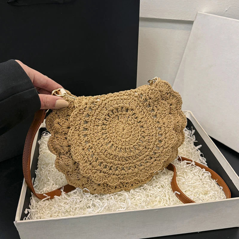 Vintage Woven Cotton Saddle Crossbody Bag – Boho Beach Shoulder Bag for Women
