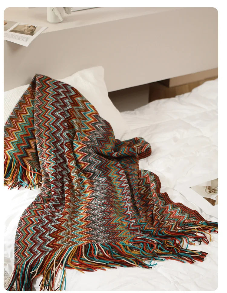 Boho Aztec Throw Blanket – Woven Plaid Sofa Cover, Wall Tapestry & Bed Blanket