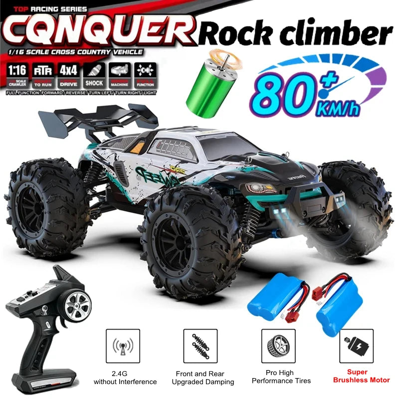 4WD 1:16 Scale High Speed Brushless RC Car – 50 or 80KM/H Off-Road Drift Racing Buggy Truck
