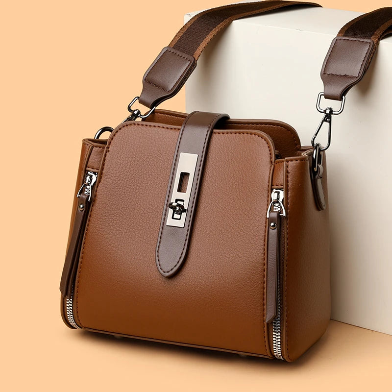 Luxury PU Leather Casual Tote Shoulder Bag – Designer Crossbody Handbag for Women