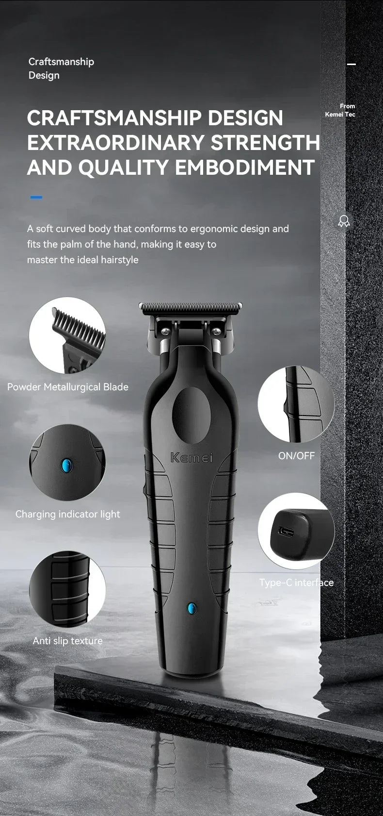 Kemei KM-2299 Cordless Hair Clipper – USB Fast Charge, 180-Min Runtime, Auto Power Adjust