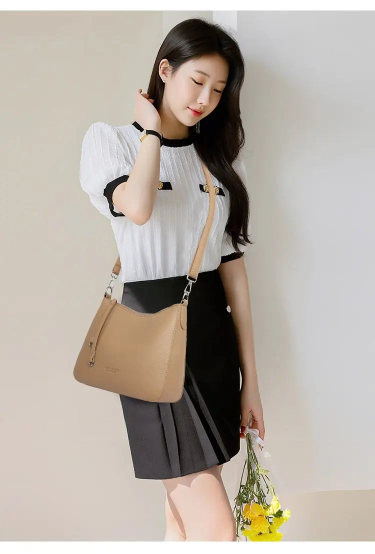 Luxury PU Letter Detail Shoulder Crossbody Tote Bag – Large Capacity Messenger Handbag for Women