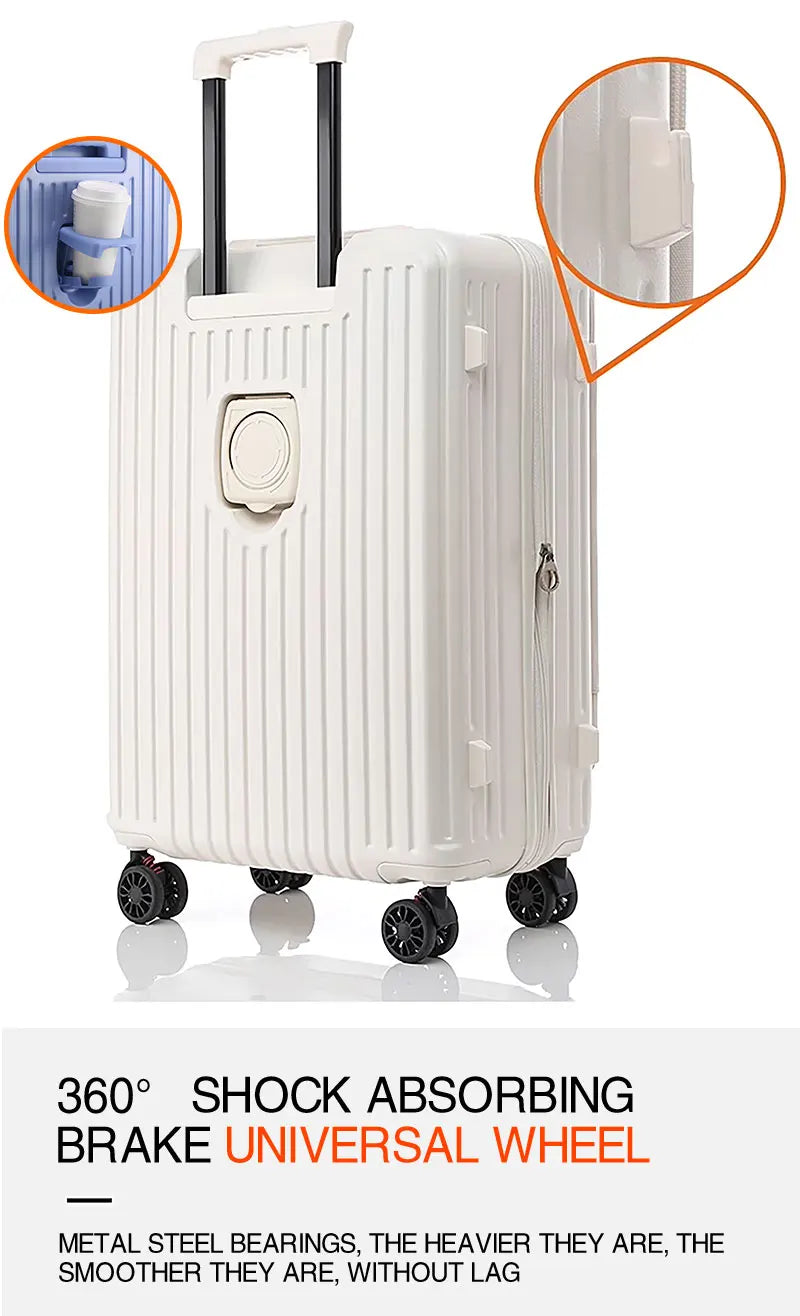 Expandable Front-Opening Suitcase – Cup Holder & Spinner Wheels
