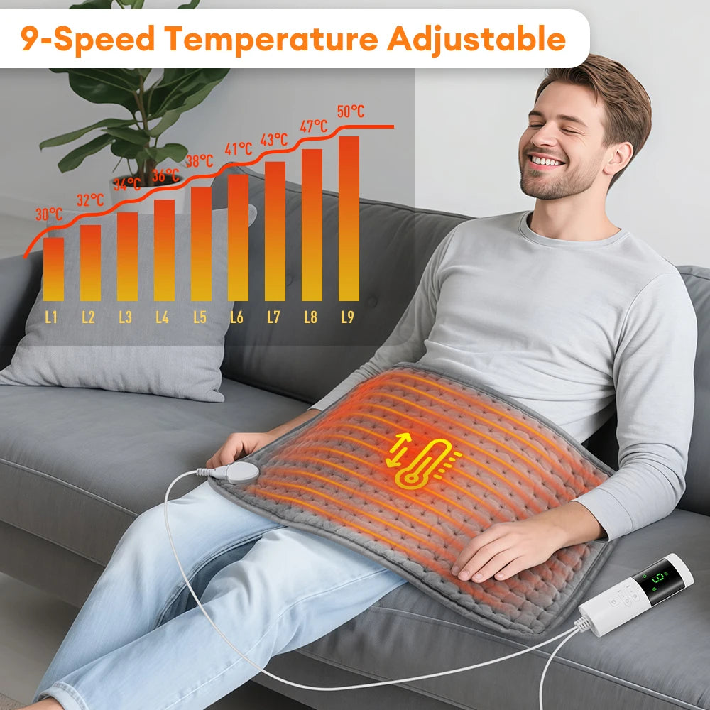 Electric Heating Pad — 9 Levels, 4 Modes, Timer, 30x60cm Washable Heated Blanket for Back, Shoulder & Knee