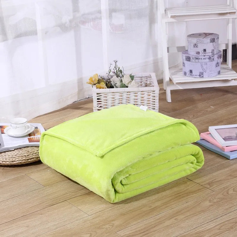 Coral Fleece Flannel Blanket – Solid Blue & Pink Soft Warm Bedspread & Sofa Cover