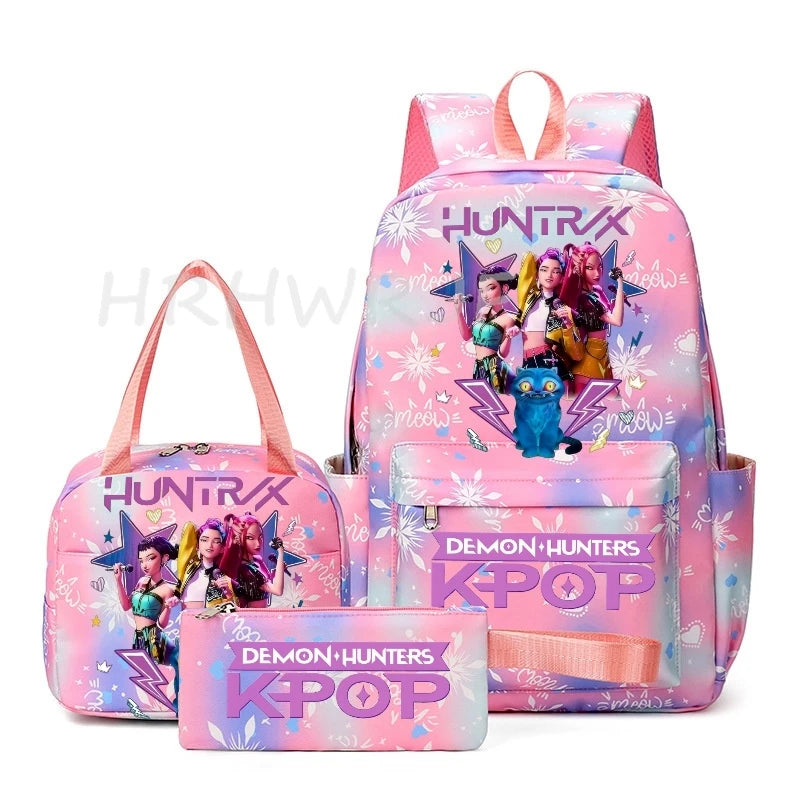KPop Demon Hunter 3-Piece Backpack Set – School Bag, Shoulder Bag & Clutch