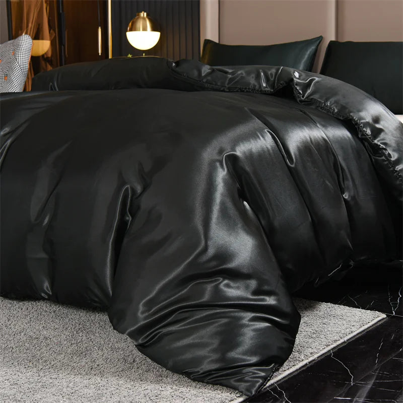 Satin Solid Color Duvet Cover Set – Silky Soft 3-Piece Bedding, 8 Colors & 11 Sizes