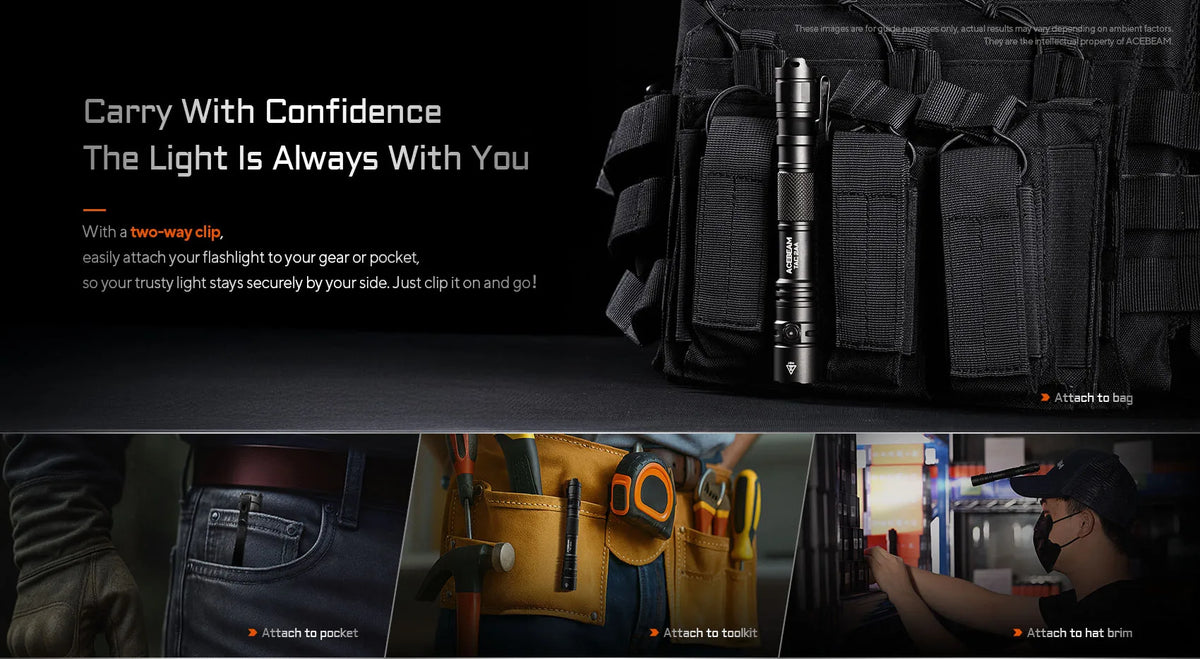 ACEBEAM TAC 2AA EDC Flashlight – Rechargeable Wide Voltage LED Torch with Self-Defense Strobe