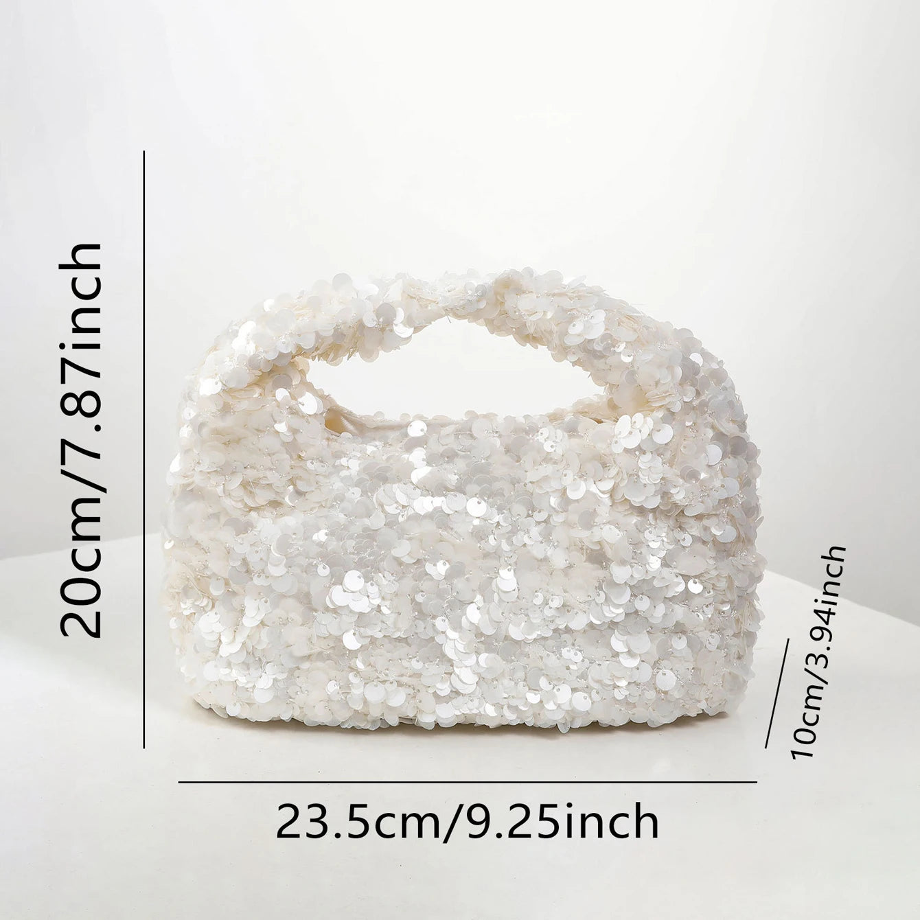 White Sequin Hobo Bucket Bag – Shiny Evening Clutch Tote for Wedding Party & Special Occasions