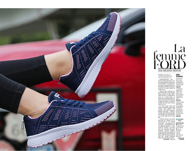 Women’s Casual Mesh Flat Sneakers — Breathable Lightweight Walking Shoes