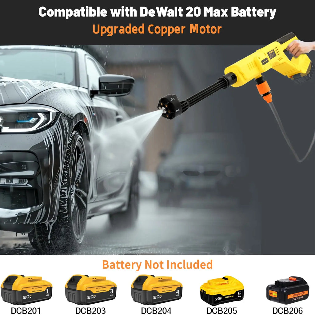 Brushless Cordless Pressure Washer – 6-in-1 Nozzle, DeWalt 20V Battery Compatible