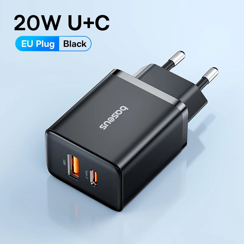 Baseus 20W USB-C Fast Charger — Compact PD Wall Adapter for iPhone & Android