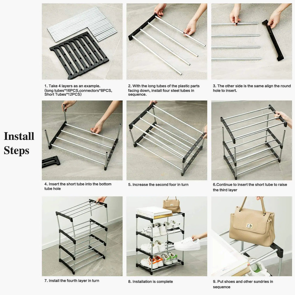3-Layer Modular Plastic Shoe Rack — Space-Saving Entryway