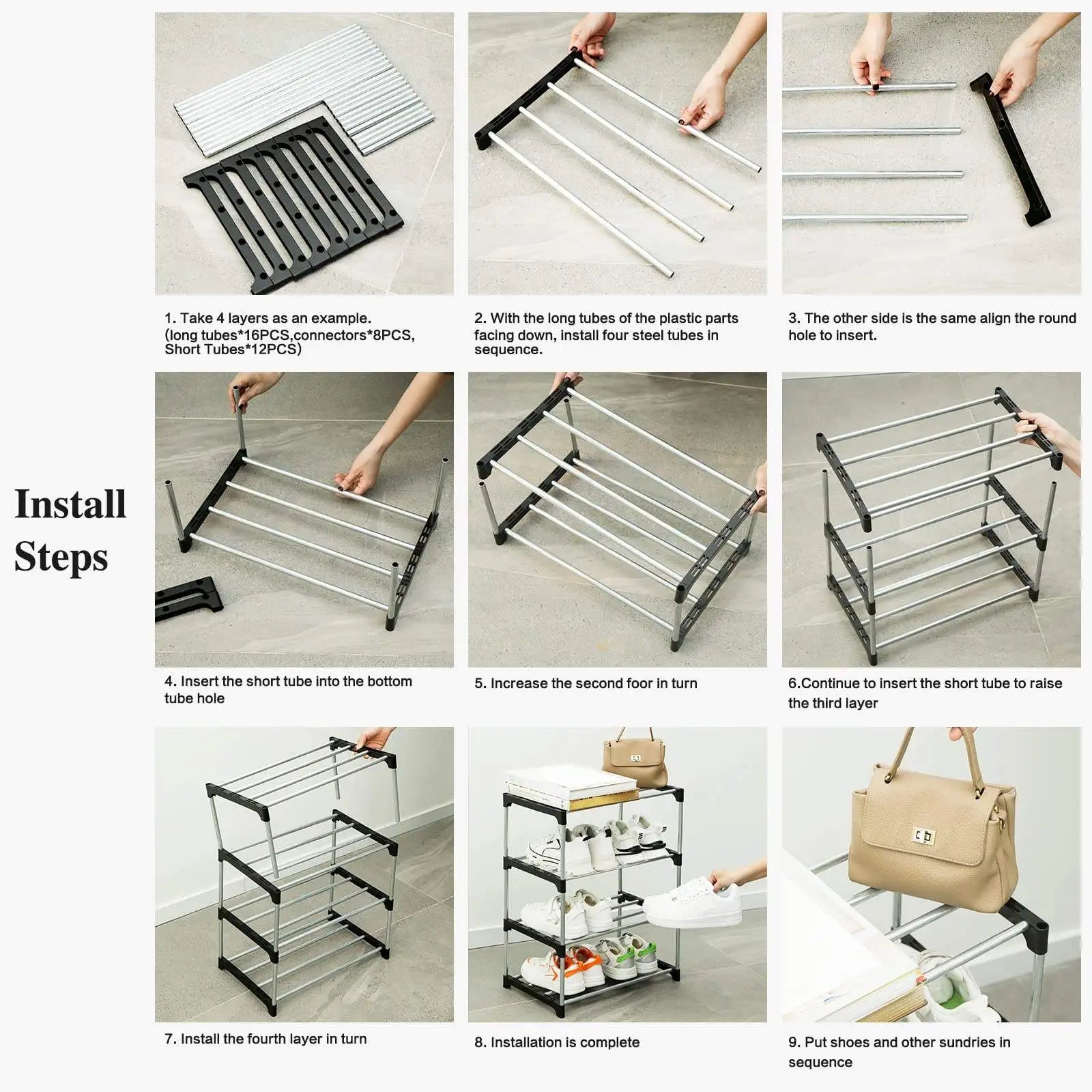3-Layer Modular Plastic Shoe Rack — Space-Saving Entryway