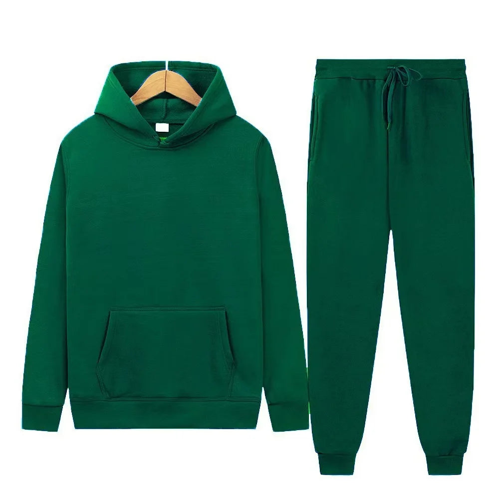 Men's Solid Color Hoodie & Pants Set – Casual Sport Tracksuit for Autumn Winter (S–3XL)