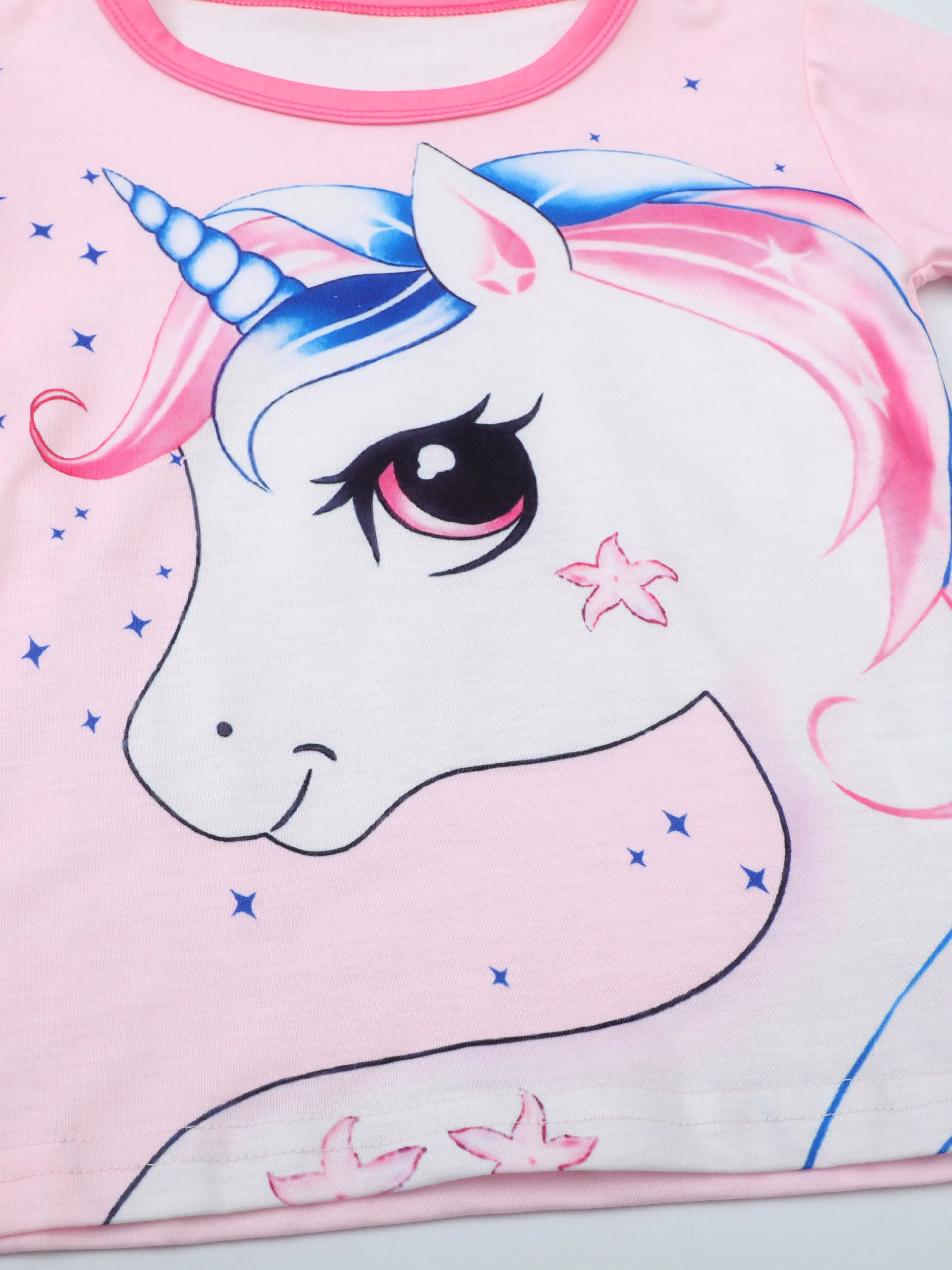 Girls' Unicorn Cartoon Long Sleeve Pajamas | 2-Piece Kids Sleepwear Set