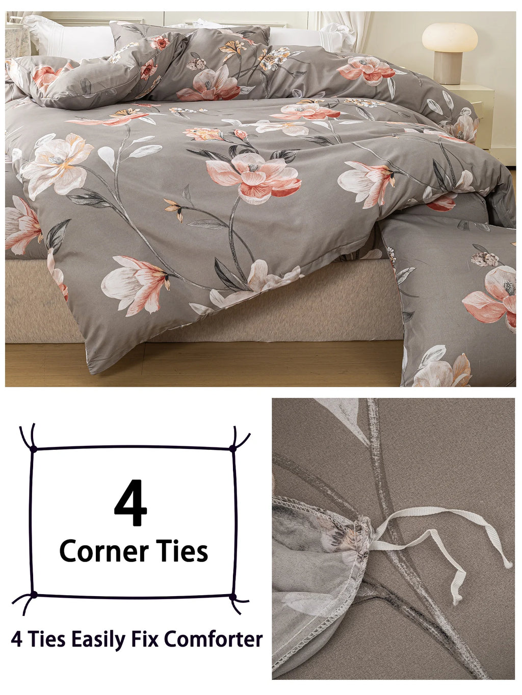 Leaf Floral Print Duvet Cover Set – Soft 3-Piece Bedding with 2 Pillowcases, 2 Colors & 11 Sizes
