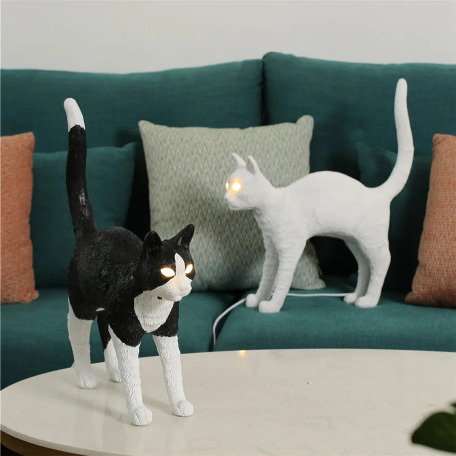 Cat Table Lamp – Resin Sculpture with Light-Up Eyes
