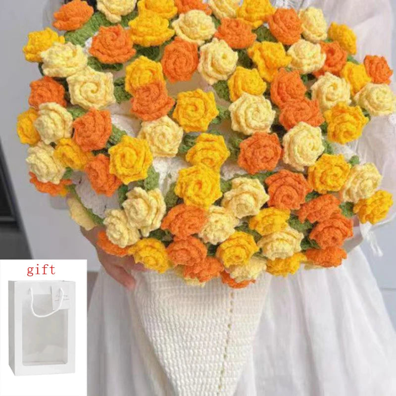 Rose Blanket Bouquet – Handmade Crochet Roses with Gift Bag, Valentine's Day & Birthday Gift for Girlfriend