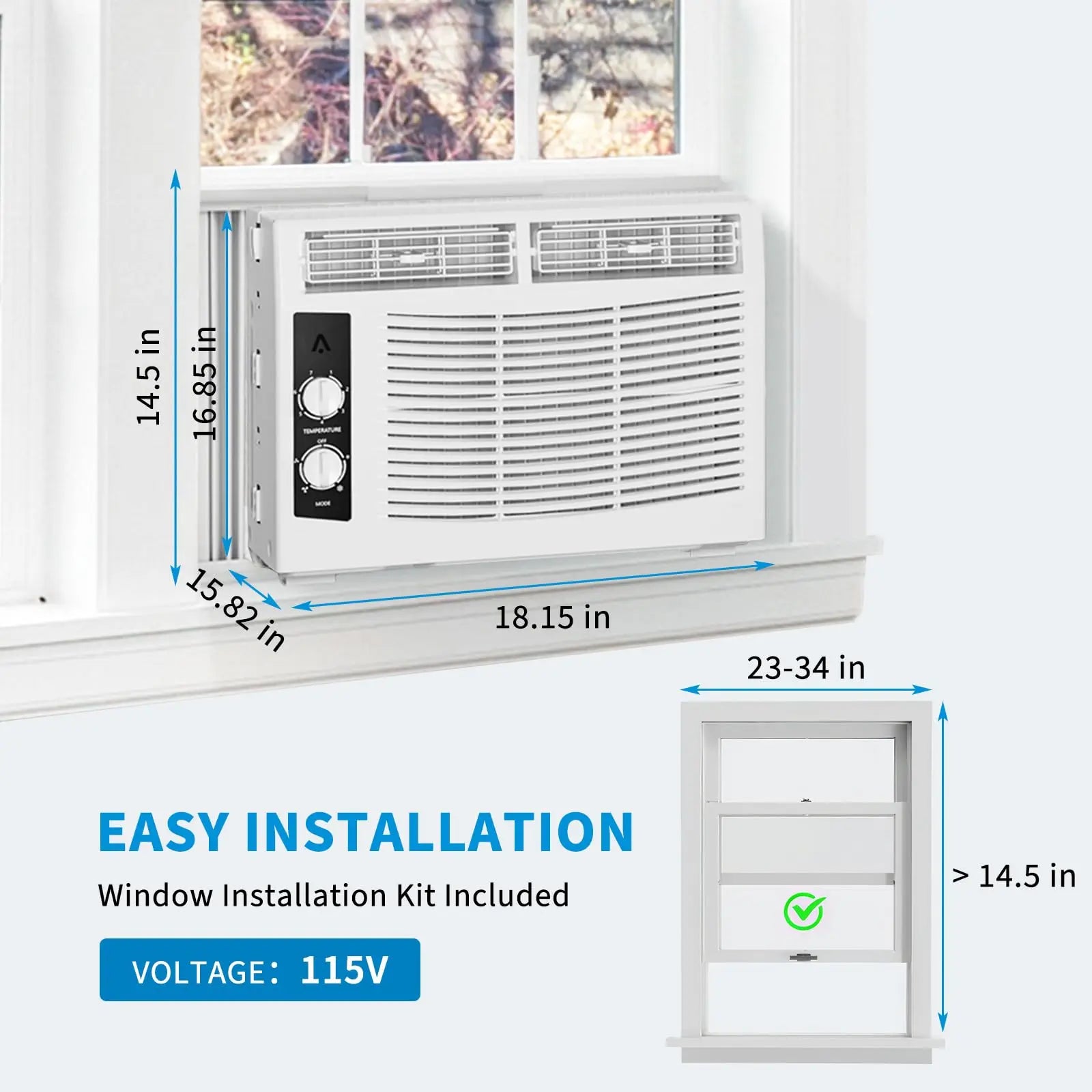 Window Air Conditioner, 5000 BTU Window AC Unit with Timer Function & Easy Install Kit, Fast Cooling, Cool Up to 150 Sq. ft, for Small Bedrooms, Living Room