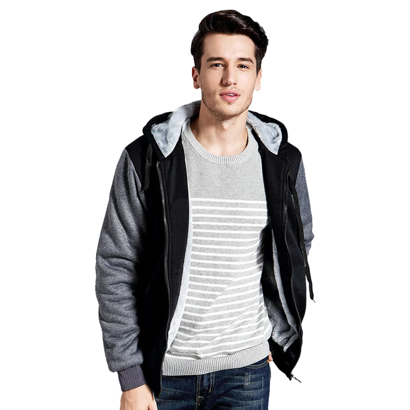 Men's Camouflage Fleece Hooded Zip Jacket – Thick Streetwear Coat for Autumn & Winter