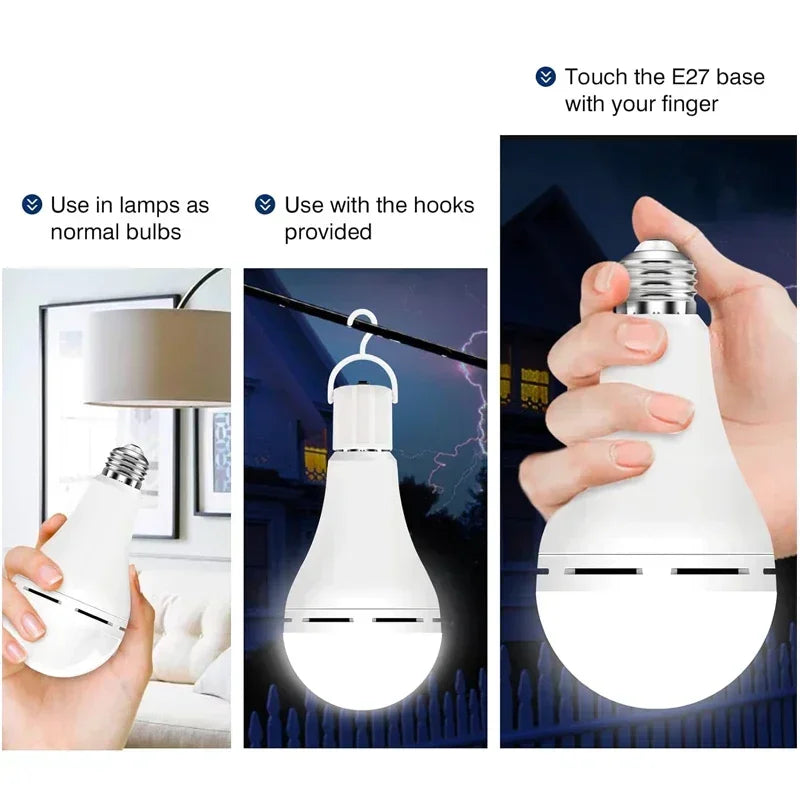 Rechargeable LED Emergency Bulb – 7W to 15W Portable Hanging Camping Lamp for Tent, Home & Power Outages