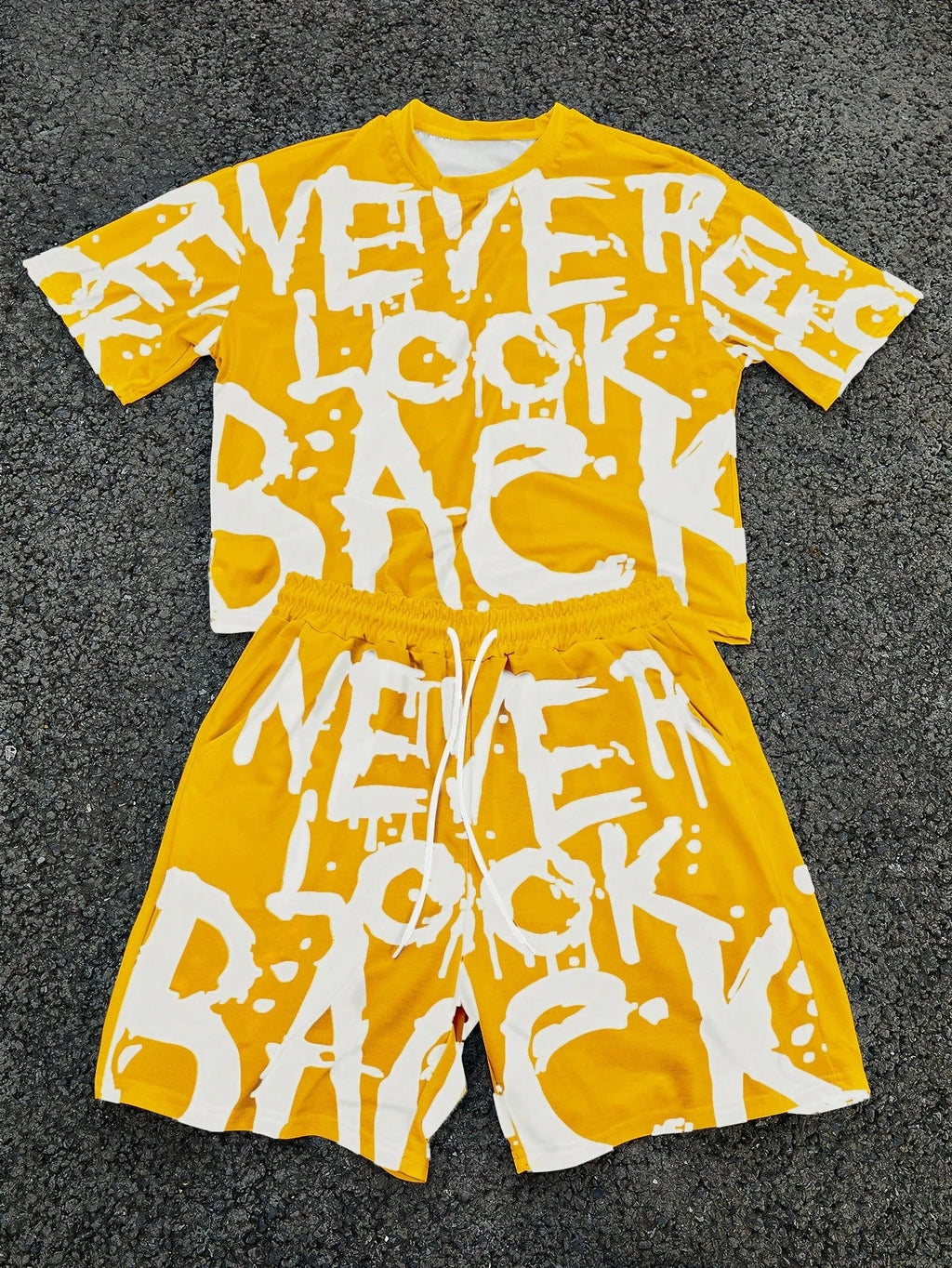 Men's Flower Graphic Print T-Shirt & Elastic Waist Shorts Casual Two-Piece Set