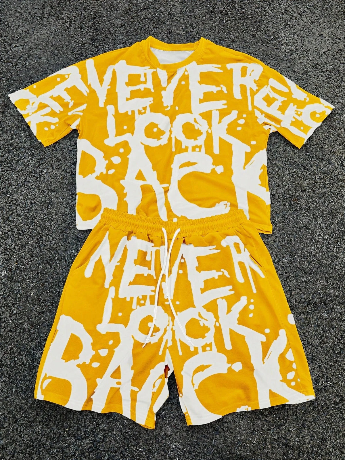 Men's Flower Graphic Print T-Shirt & Elastic Waist Shorts Casual Two-Piece Set