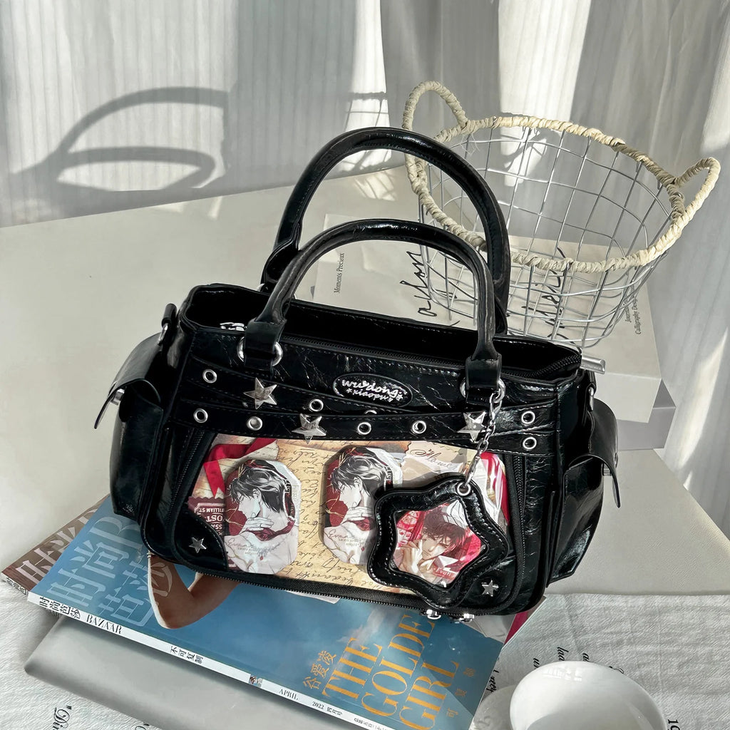 Miyagawa Transparent Rivet PU Tote Bag – Multi-Function Crossbody Shoulder Handbag for Women