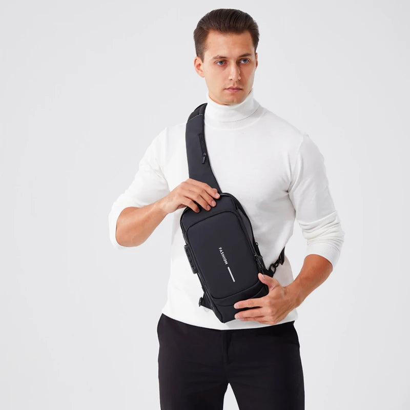 Men's Anti-Theft PU Leather Crossbody Bag – Multifunctional Shoulder & Chest Bag