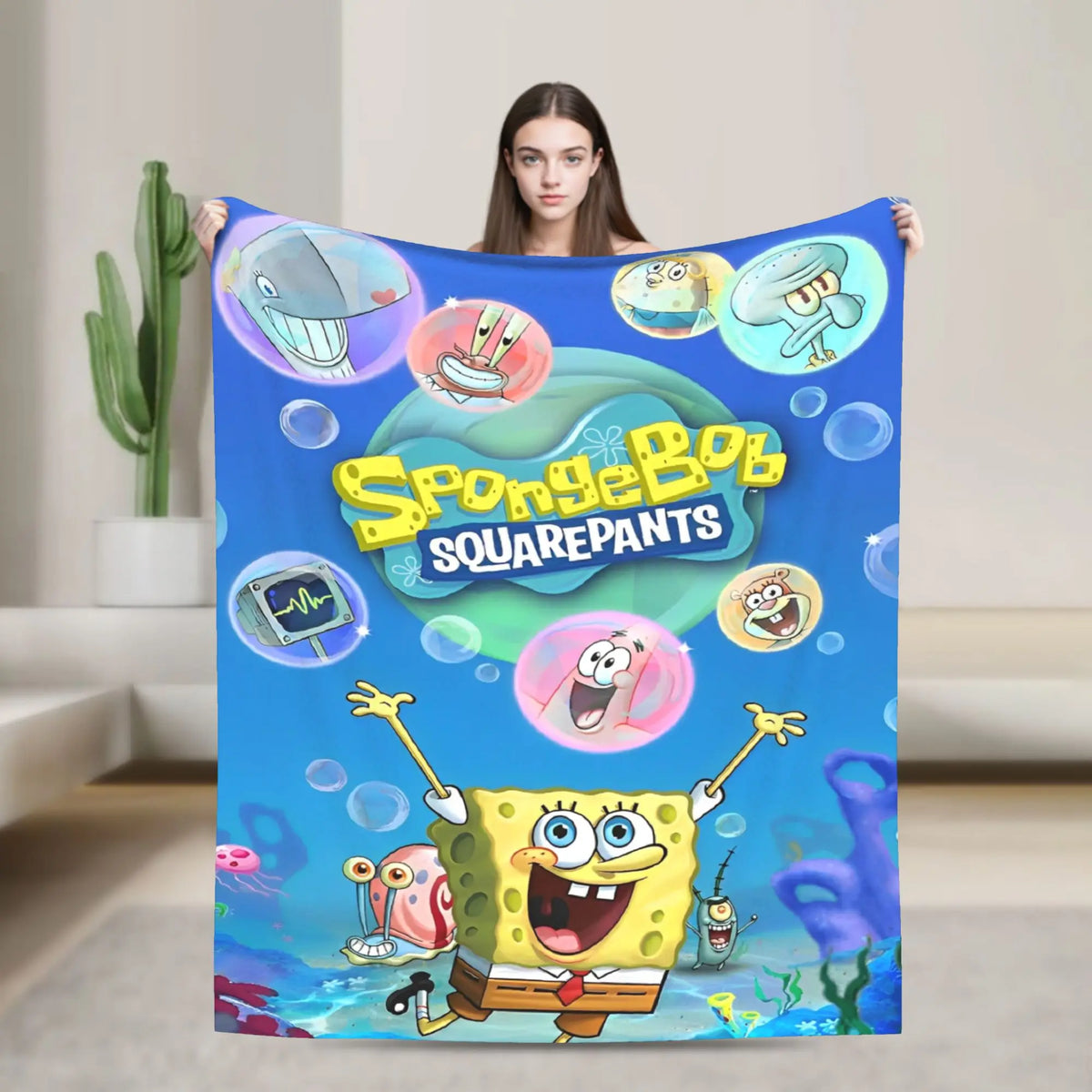 SpongeBob Flannel Throw Blanket – Soft Breathable Character Blanket for Bed, Lounge & Summer