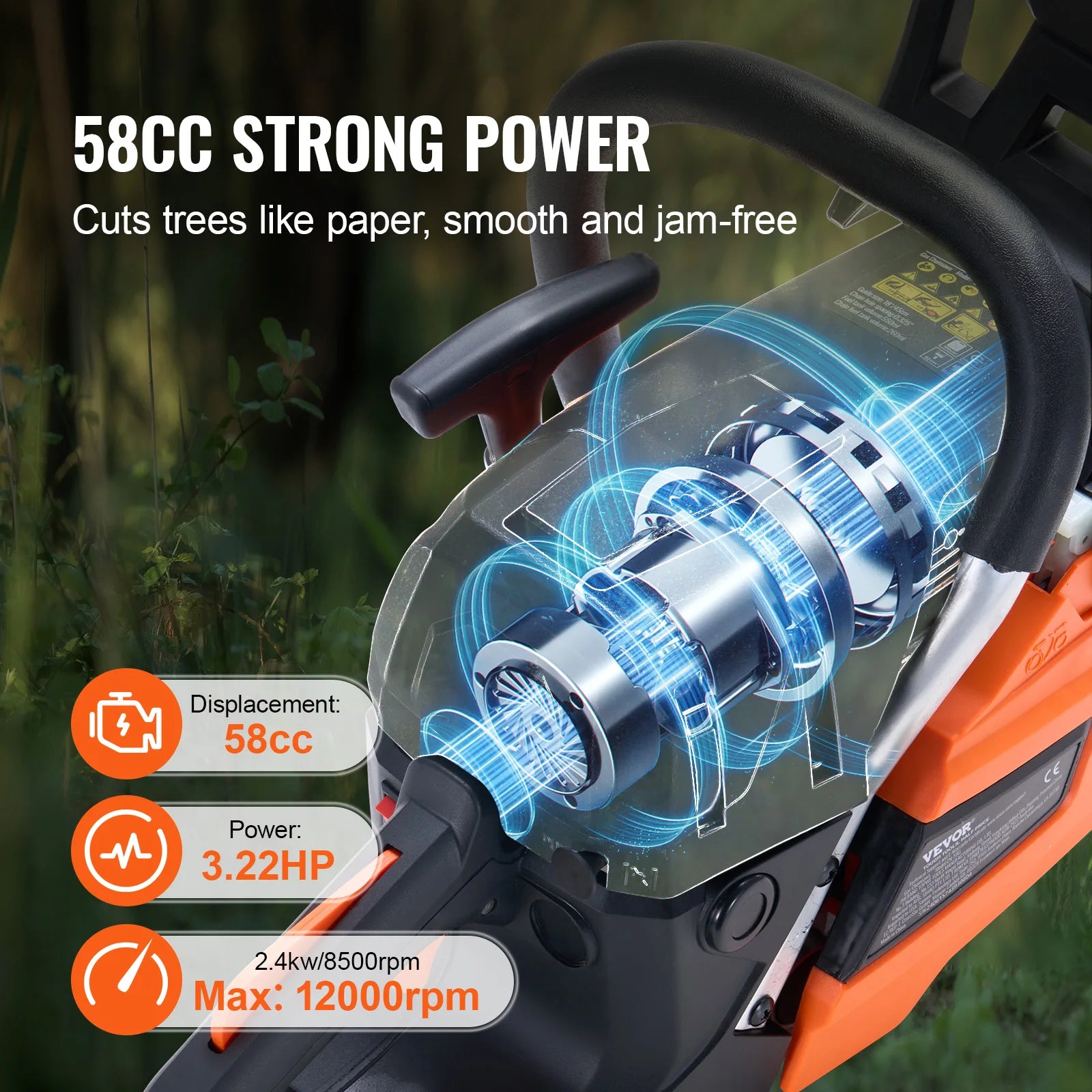 58CC 20" Gas Chainsaw — 3.22HP Cordless Gas-Powered Saw