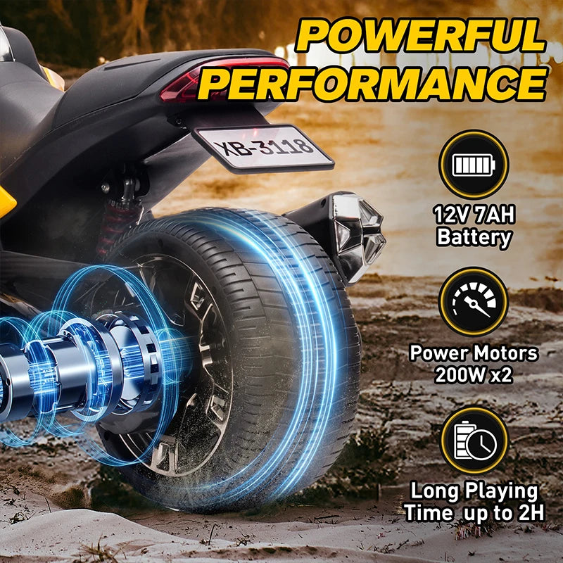 12V Kids Ride-On ATV – Three-Wheel Electric Toy with Lights